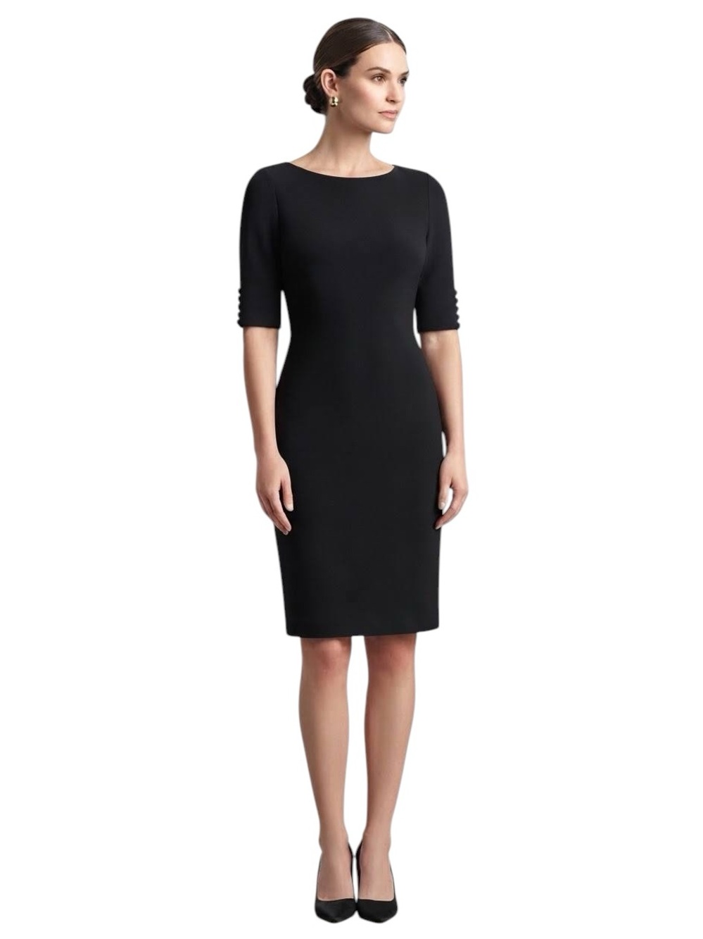 Calvin Klein Black 3/4 Sleeve Sheath Dress with Button Cuff Detail Size 2